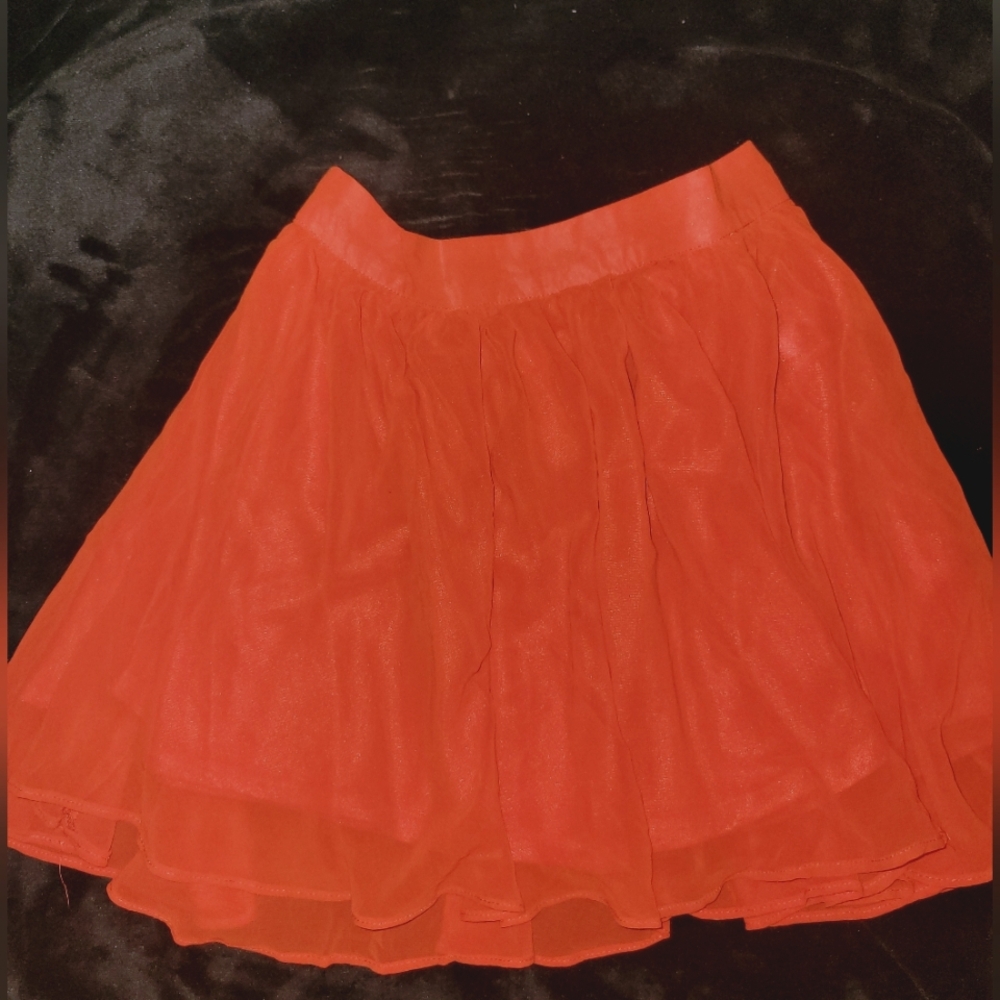 Forever 21 Orange Mini Skater Skirt with Ruffled Tiers